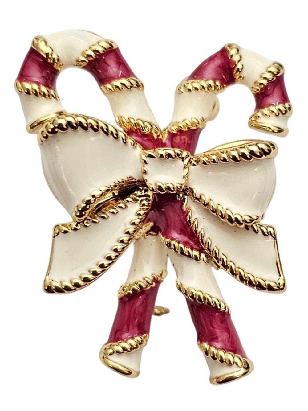 Red Creme Candy Cane Brooch Christmas Pin